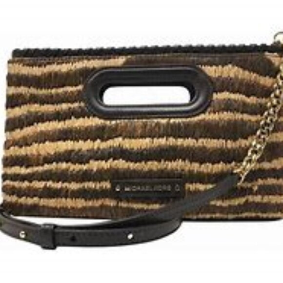 Michael Kors Rosalie Leather & Raffia Clutch NWT - Picture 1 of 10